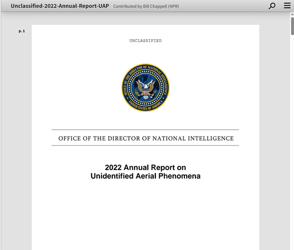一份美国政府报告称，五角大楼在2022年收到了数百份关于不明飞行物的新报告，UFO事件真实发生。
